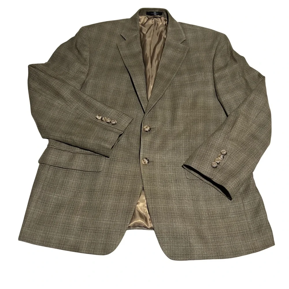 Lauren Ralph Lauren Blazer Mens 40S Brown Silk Wool Blend Plaid Sport Coat
